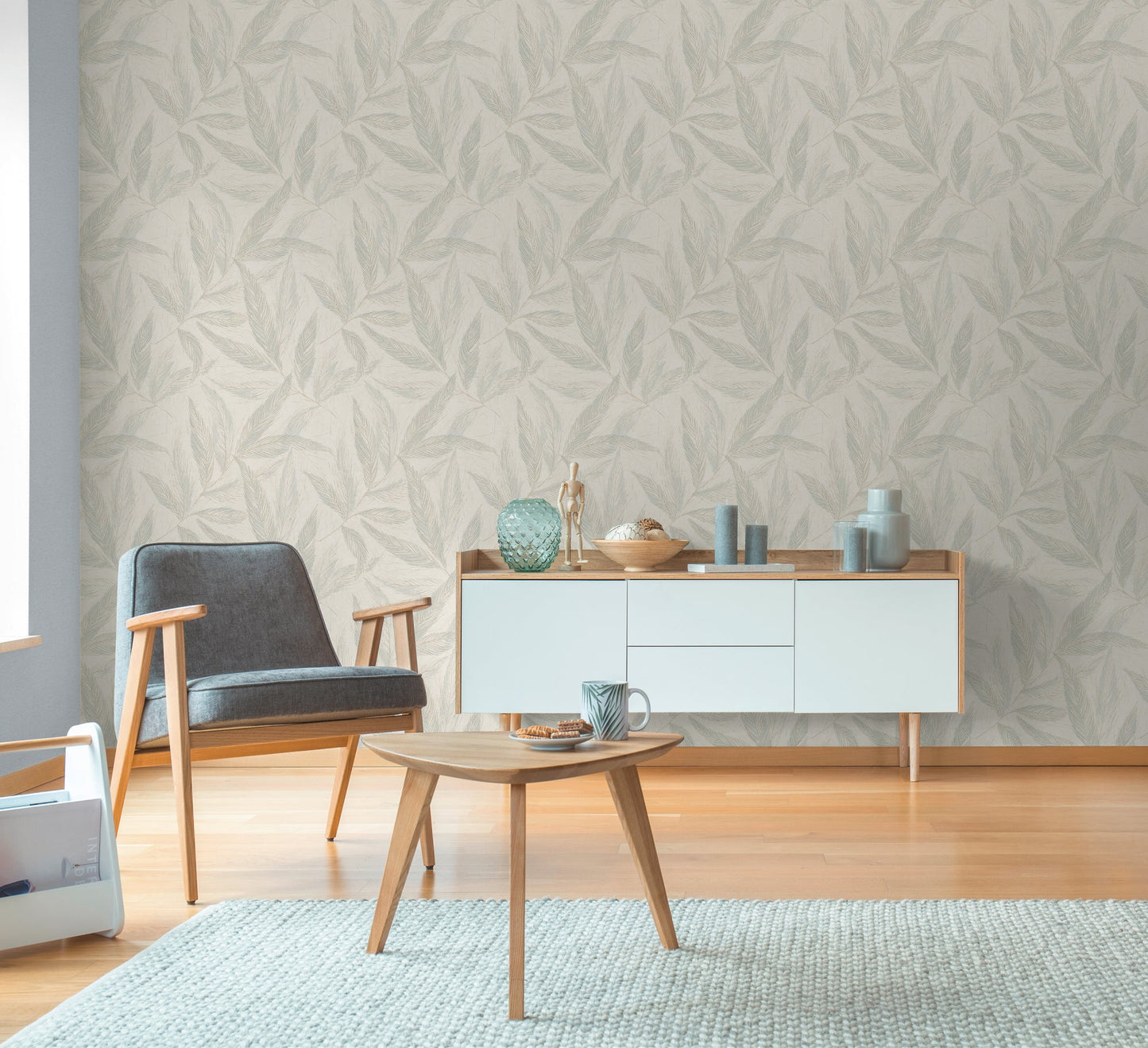 Mustertapete Farn-Blätter Mint-Beige - 10,05 m x 0,53 m