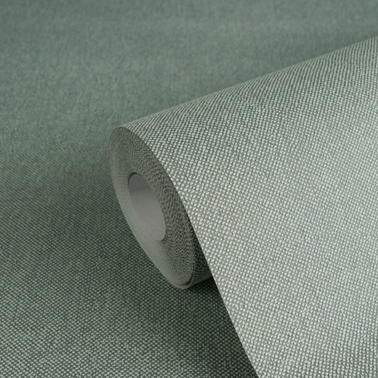 Strukturtapete Leinen-Optik Smaragd-Grau - 10,05 m x 0,53 m