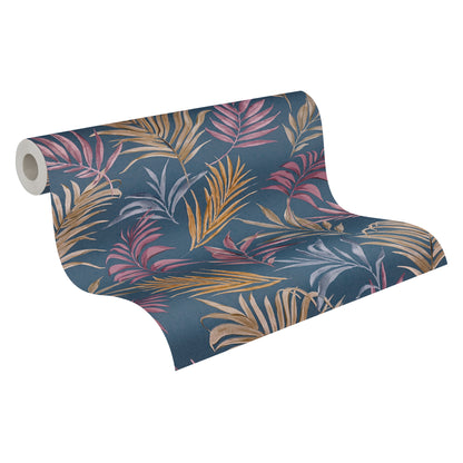 Livingwalls CosmoLiving Midnight Botanica-Mystery Palmenblätter Blau Rot - 10,05 m x 0,53 m