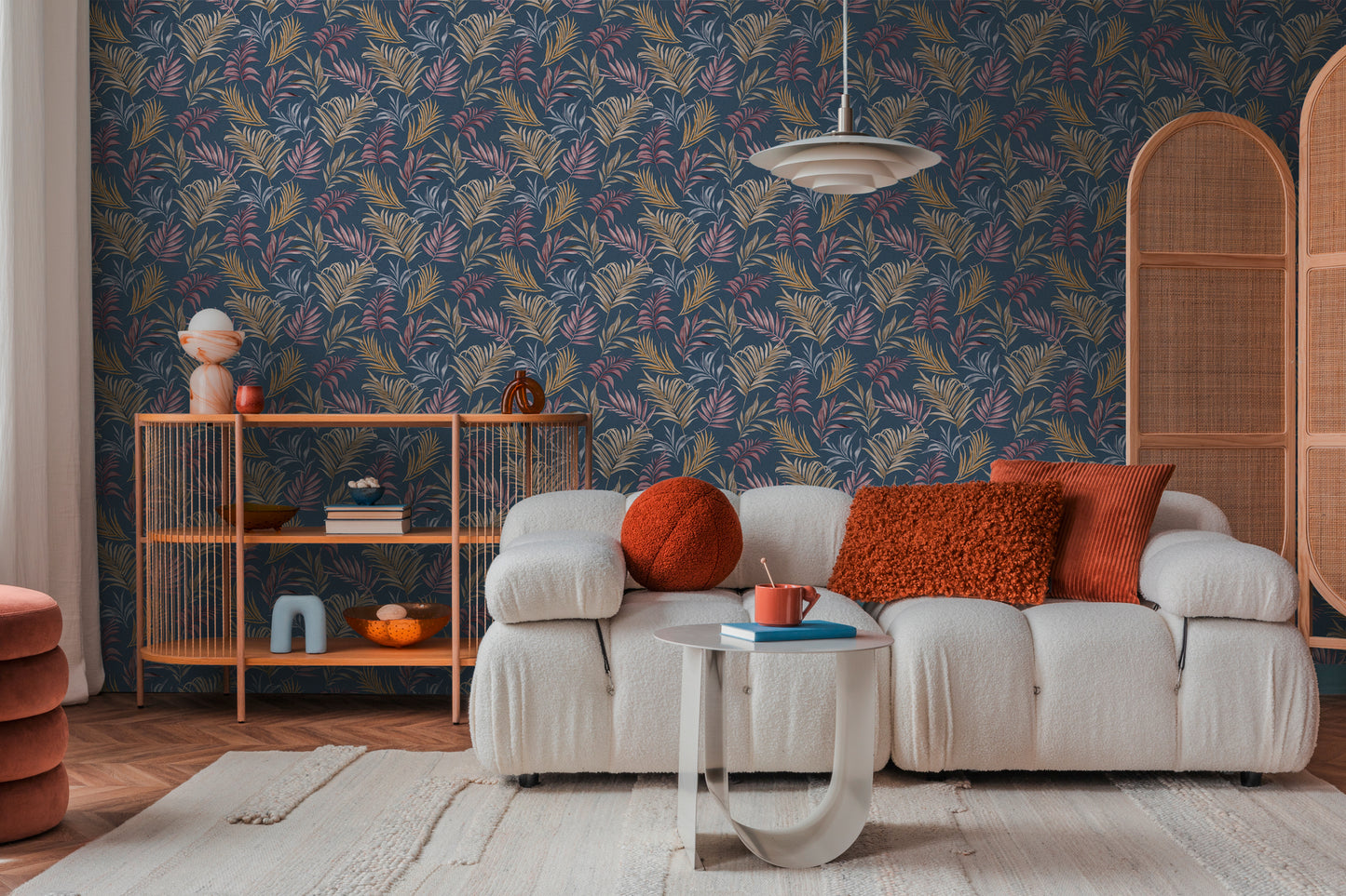 Livingwalls CosmoLiving Midnight Botanica-Mystery Palmenblätter Blau Rot - 10,05 m x 0,53 m
