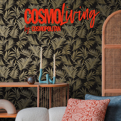 Livingwalls CosmoLiving Midnight Botanica-Mystery Palmenblätter Blau Rot - 10,05 m x 0,53 m