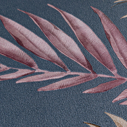 Livingwalls CosmoLiving Midnight Botanica-Mystery Palmenblätter Blau Rot - 10,05 m x 0,53 m