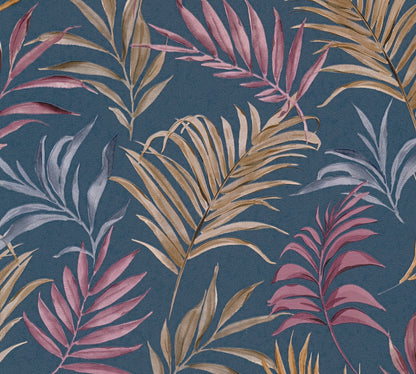 Livingwalls CosmoLiving Midnight Botanica-Mystery Palmenblätter Blau Rot - 10,05 m x 0,53 m