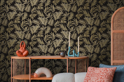 Livingwalls CosmoLiving Midnight Botanica-Mystery Palmenblätter Schwarz Gold - 10,05 m x 0,53 m