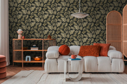 Livingwalls CosmoLiving Midnight Botanica-Mystery Palmenblätter Schwarz Gold - 10,05 m x 0,53 m