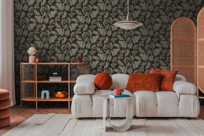 Livingwalls CosmoLiving Midnight Botanica-Mystery Palmenblätter Schwarz Grau - 10,05 m x 0,53 m