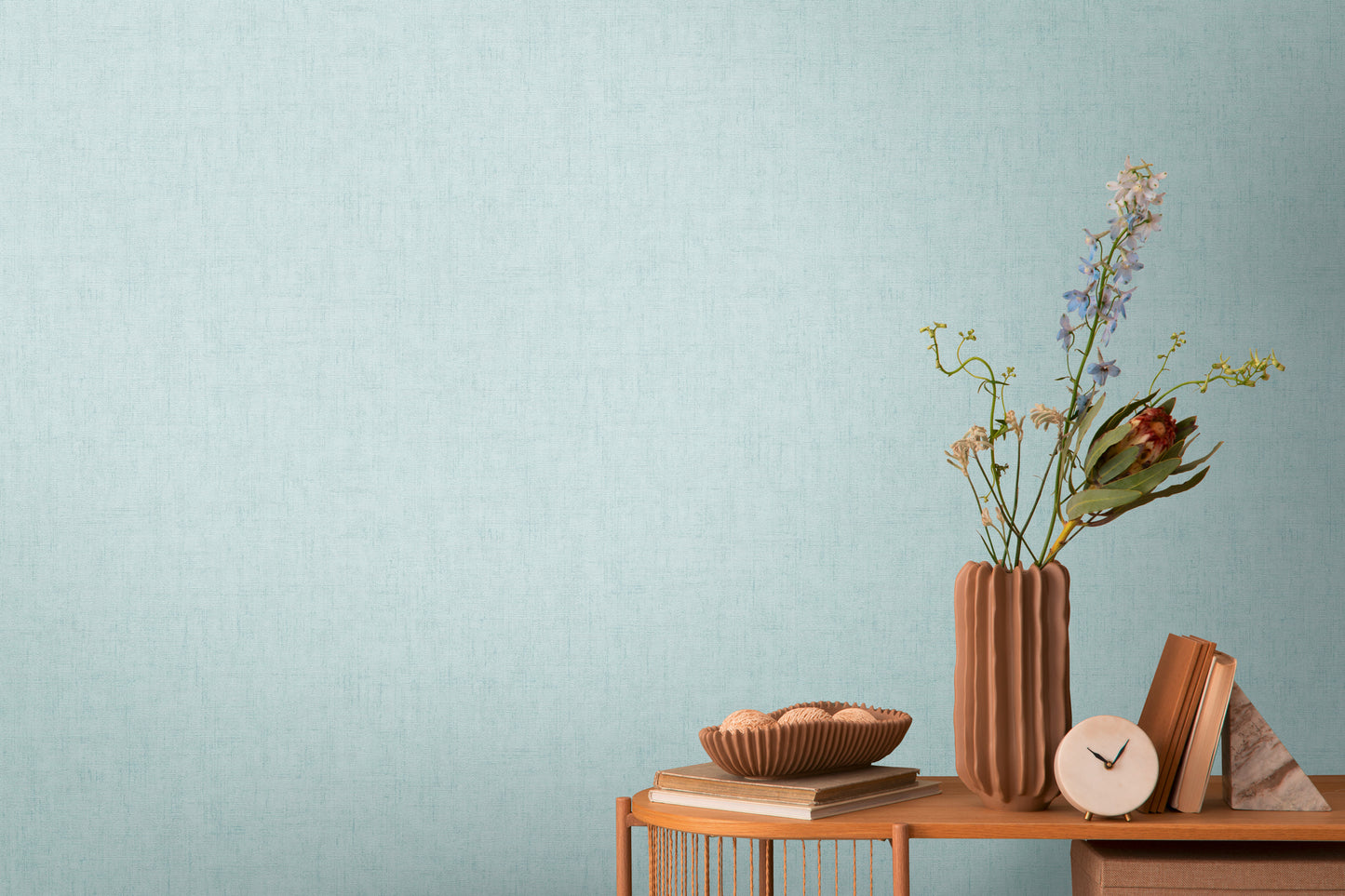 Livingwalls CosmoLiving Vliestapete Uni Aqua Blau - 10,05 m x 0,53 m