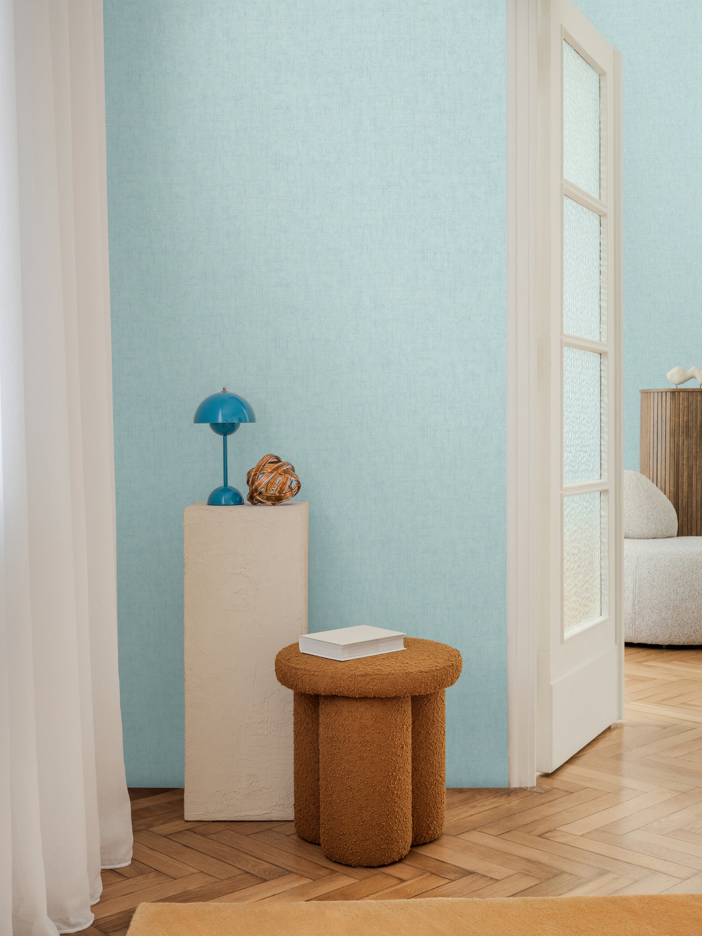 Livingwalls CosmoLiving Vliestapete Uni Aqua Blau - 10,05 m x 0,53 m