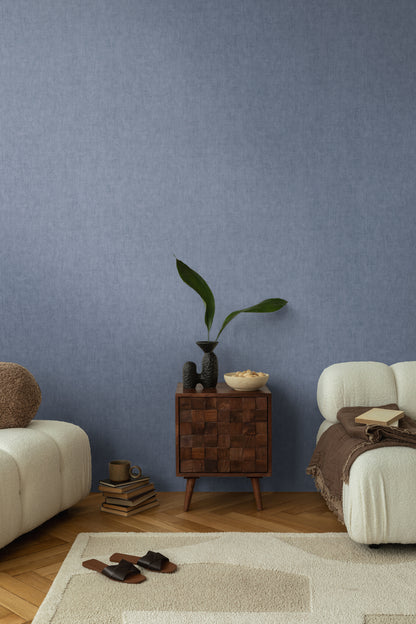 Livingwalls CosmoLiving Vliestapete Uni Denimblau - 10,05 m x 0,53 m