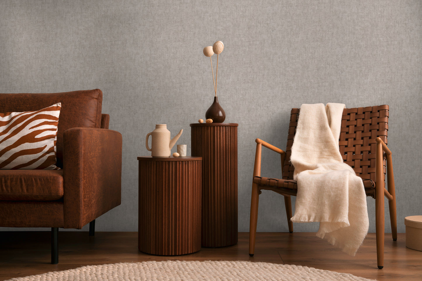 Livingwalls CosmoLiving Vliestapete Uni Taupe Grau - 10,05 m x 0,53 m