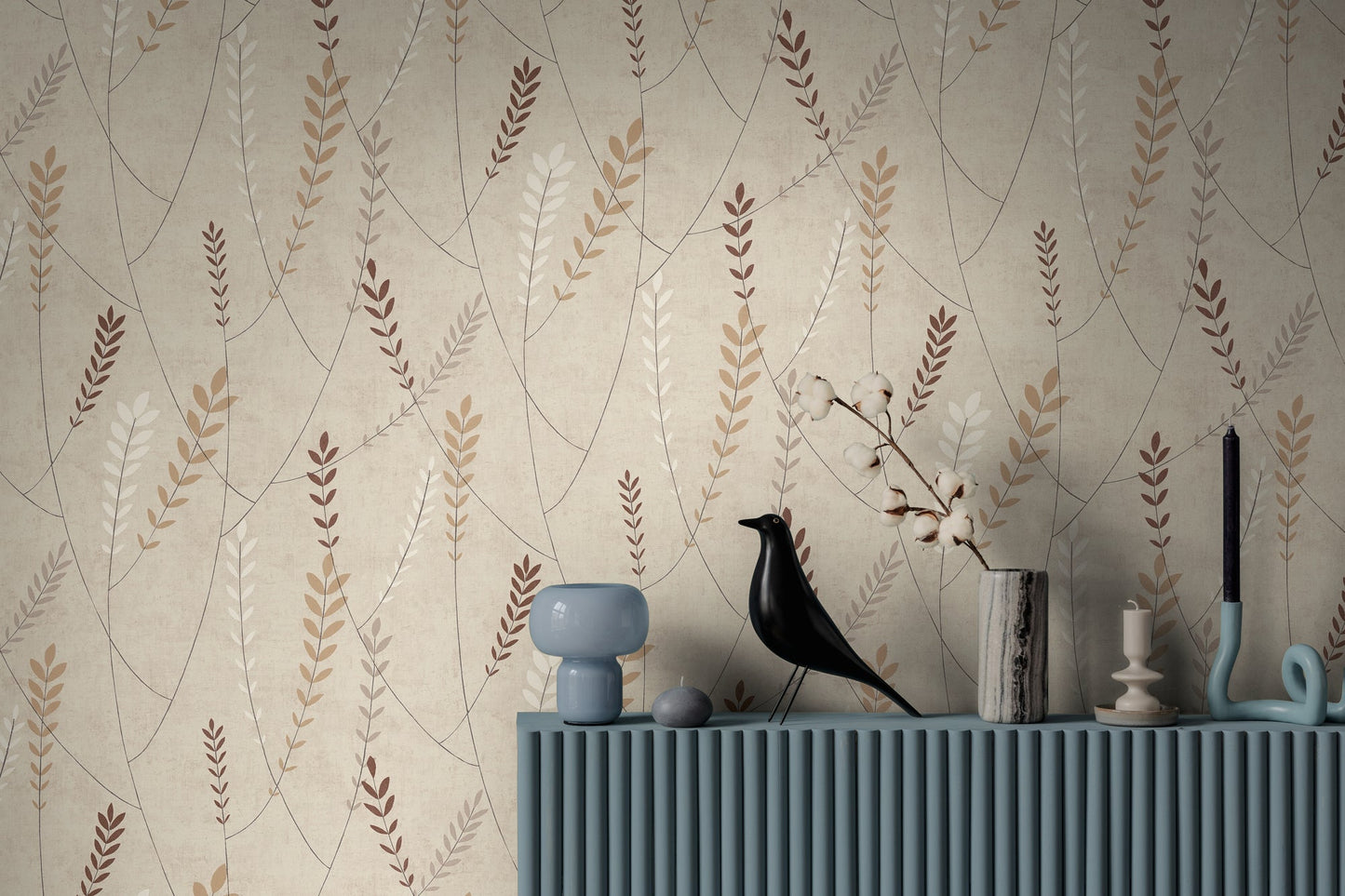 Mustertapete Gräser Beige-Braun - 10,05 m x 0,53 m