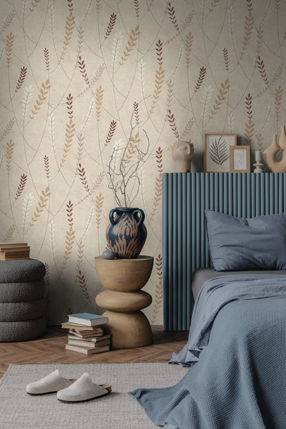 Mustertapete Gräser Beige-Braun - 10,05 m x 0,53 m