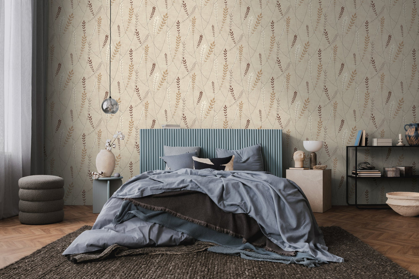 Mustertapete Gräser Beige-Braun - 10,05 m x 0,53 m