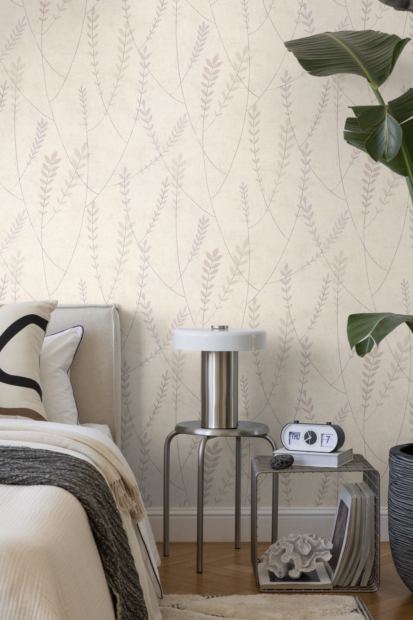 Mustertapete Gräser Creme-Mauve - 10,05 m x 0,53 m