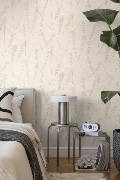 Mustertapete Gräser Creme-Mauve - 10,05 m x 0,53 m