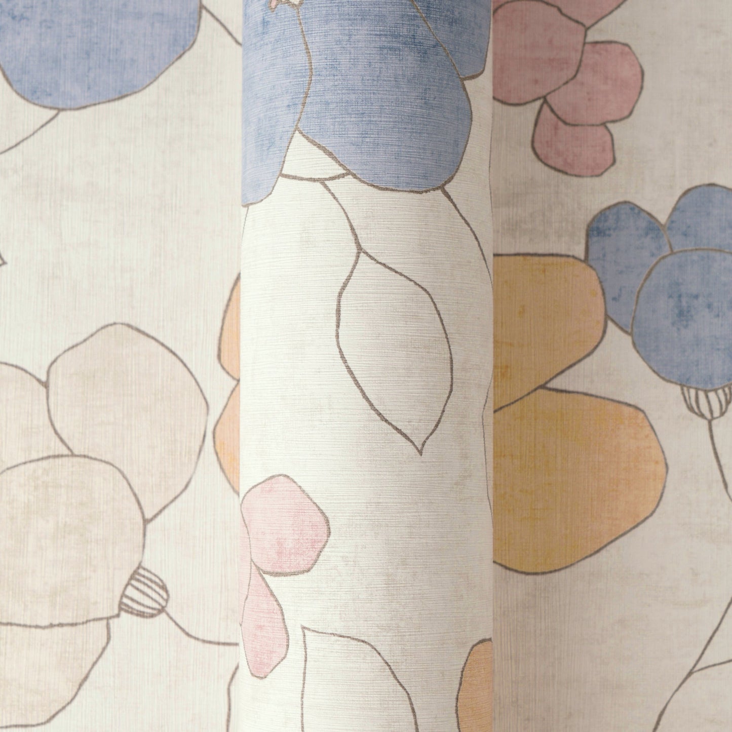 Mustertapete Florale Linienzeichnung Pastell - 10,05 m x 0,53 m