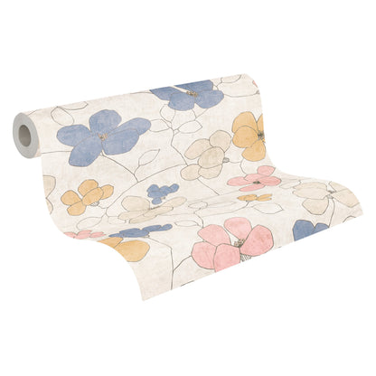 Mustertapete Florale Linienzeichnung Pastell - 10,05 m x 0,53 m