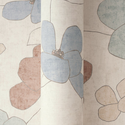 Mustertapete Florale Linienzeichnung Blau-Beige - 10,05 m x 0,53 m