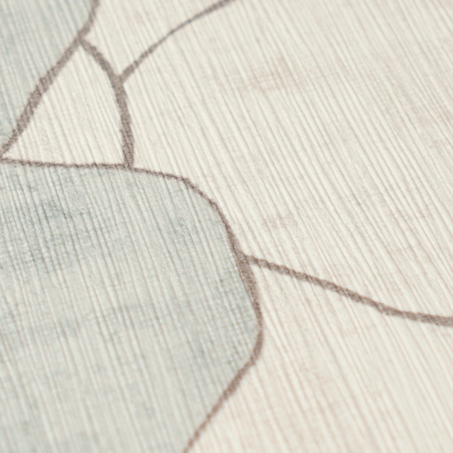 Mustertapete Florale Linienzeichnung Blau-Beige - 10,05 m x 0,53 m