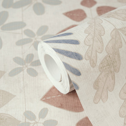Mustertapete Farn & Blätter Blau-Braun - 10,05 m x 0,53 m