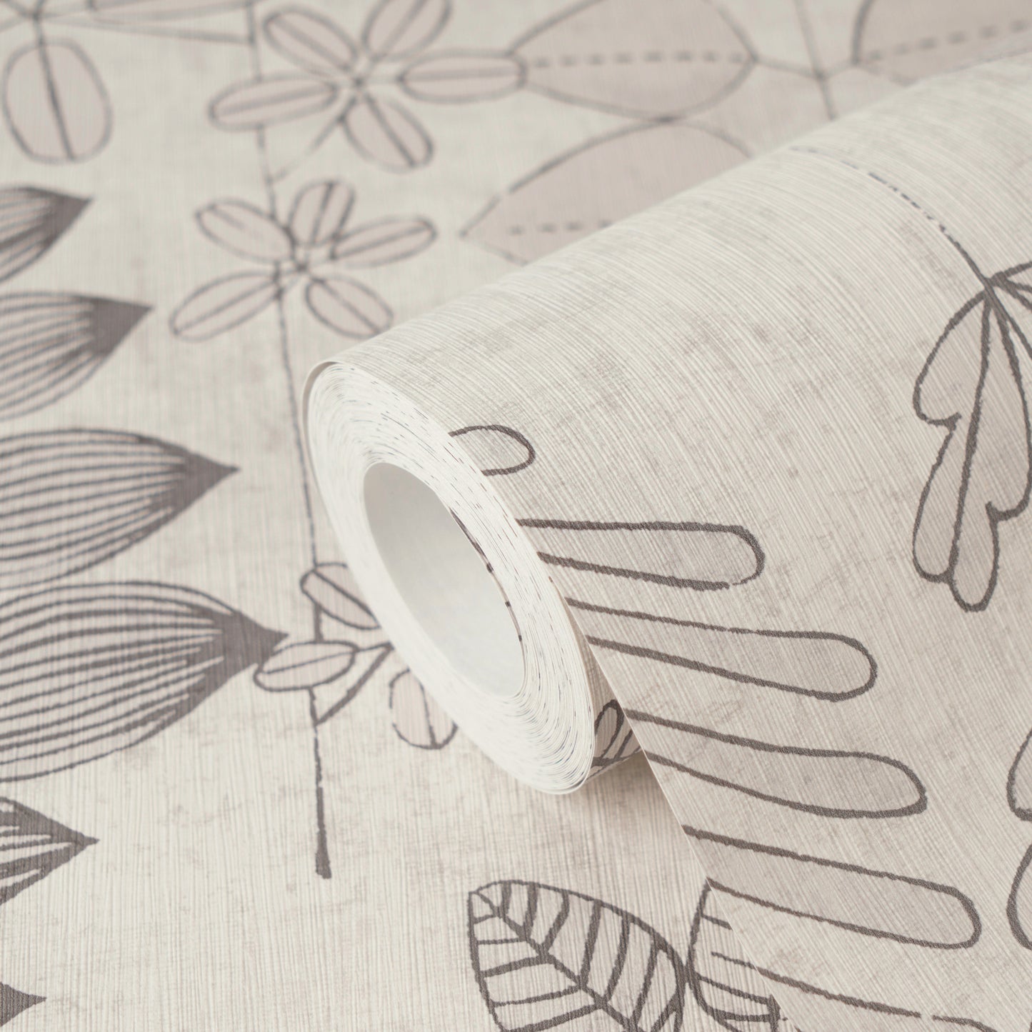 Mustertapete Farn & Blätter Grau-Beige - 10,05 m x 0,53 m
