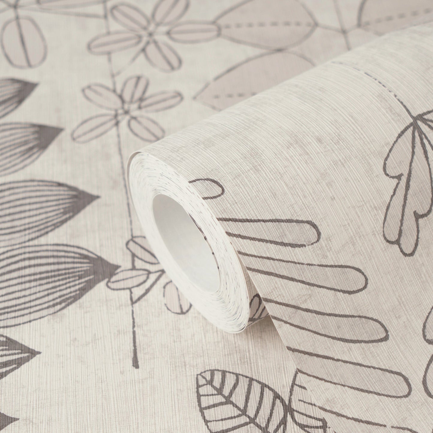 Mustertapete Farn & Blätter Grau-Beige - 10,05 m x 0,53 m