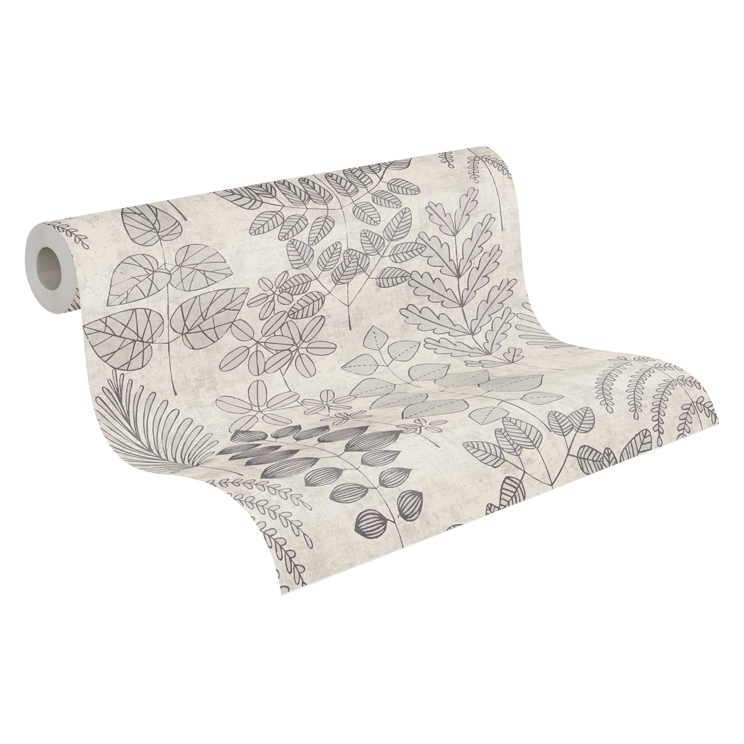 Mustertapete Farn & Blätter Grau-Beige - 10,05 m x 0,53 m