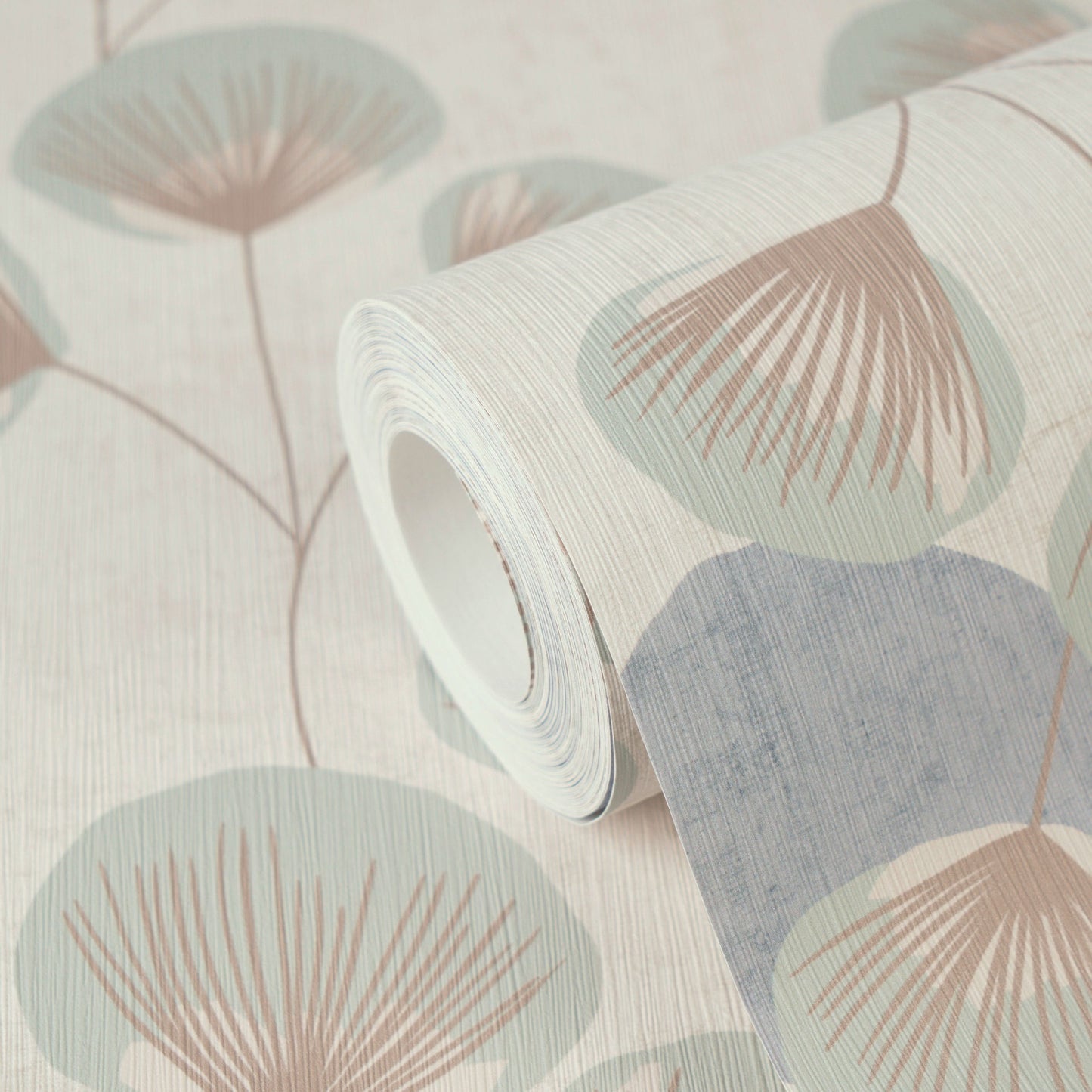 Mustertapete Ginkgo-Fächer Blau-Beige - 10,05 m x 0,53 m