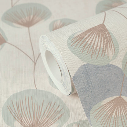 Mustertapete Ginkgo-Fächer Blau-Beige - 10,05 m x 0,53 m