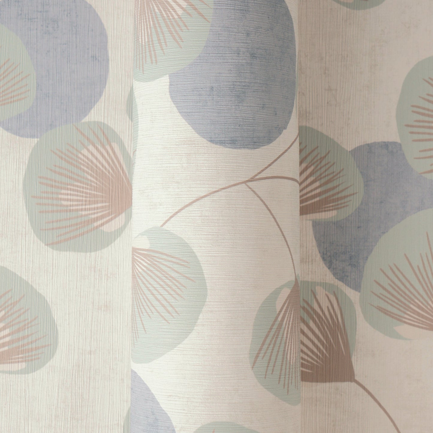 Mustertapete Ginkgo-Fächer Blau-Beige - 10,05 m x 0,53 m