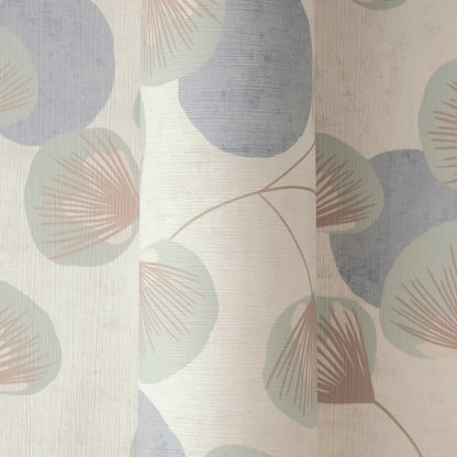Mustertapete Ginkgo-Fächer Blau-Beige - 10,05 m x 0,53 m