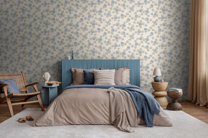 Mustertapete Ginkgo-Fächer Blau-Beige - 10,05 m x 0,53 m