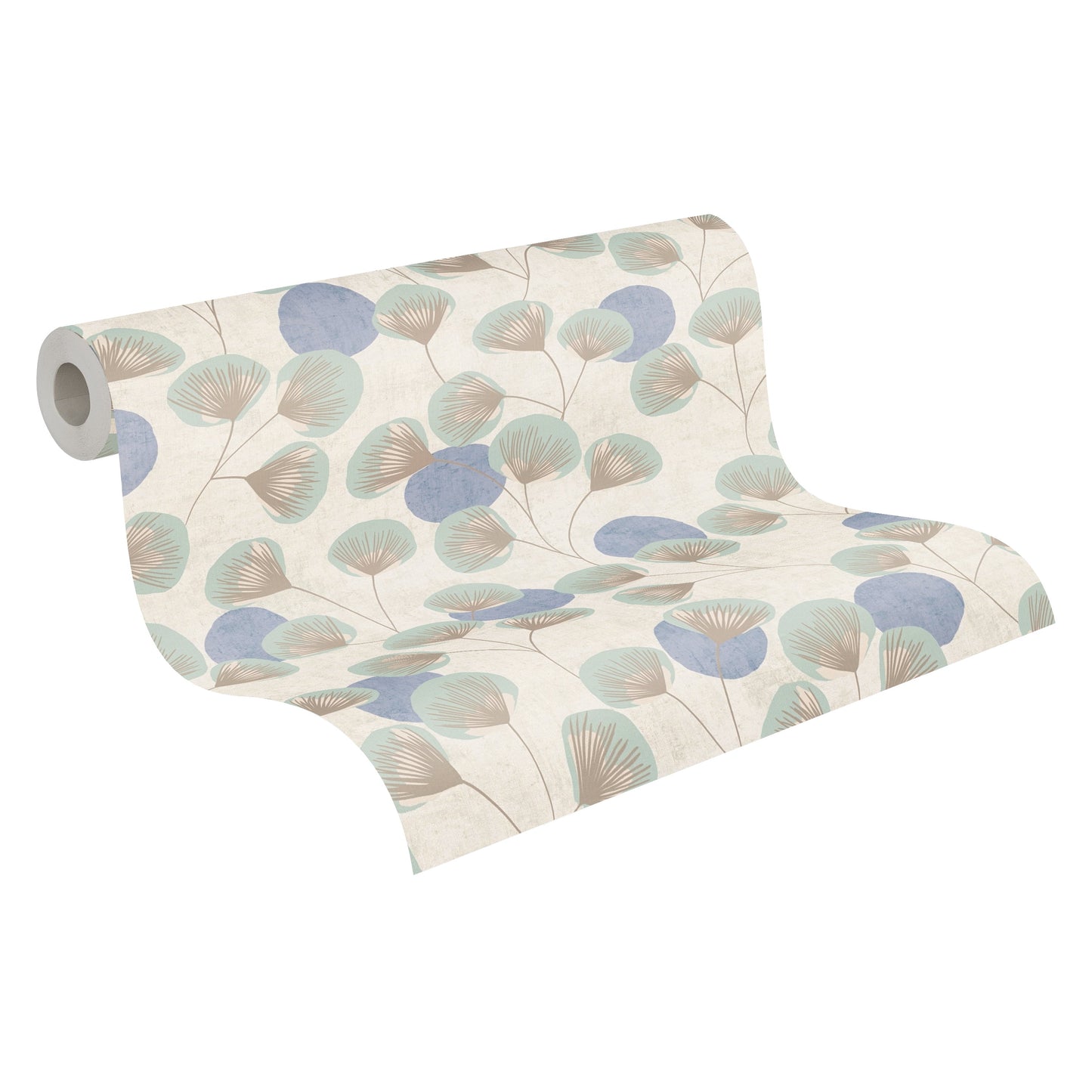 Mustertapete Ginkgo-Fächer Blau-Beige - 10,05 m x 0,53 m