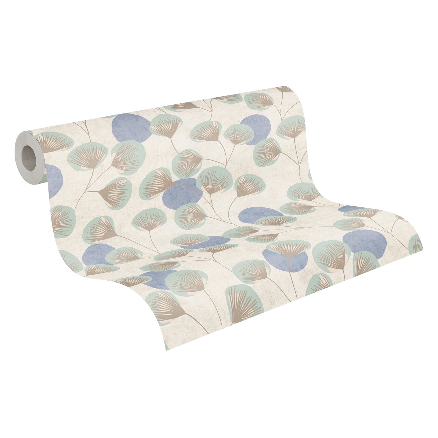 Mustertapete Ginkgo-Fächer Blau-Beige - 10,05 m x 0,53 m