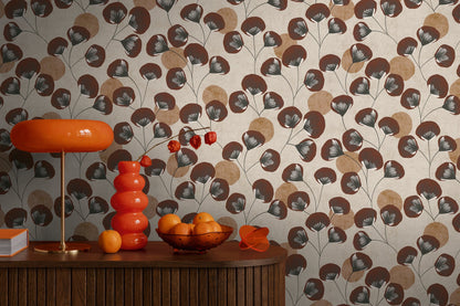 Mustertapete Ginkgo-Fächer Kastanienbraun - 10,05 m x 0,53 m
