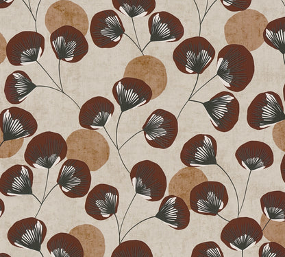 Mustertapete Ginkgo-Fächer Kastanienbraun - 10,05 m x 0,53 m