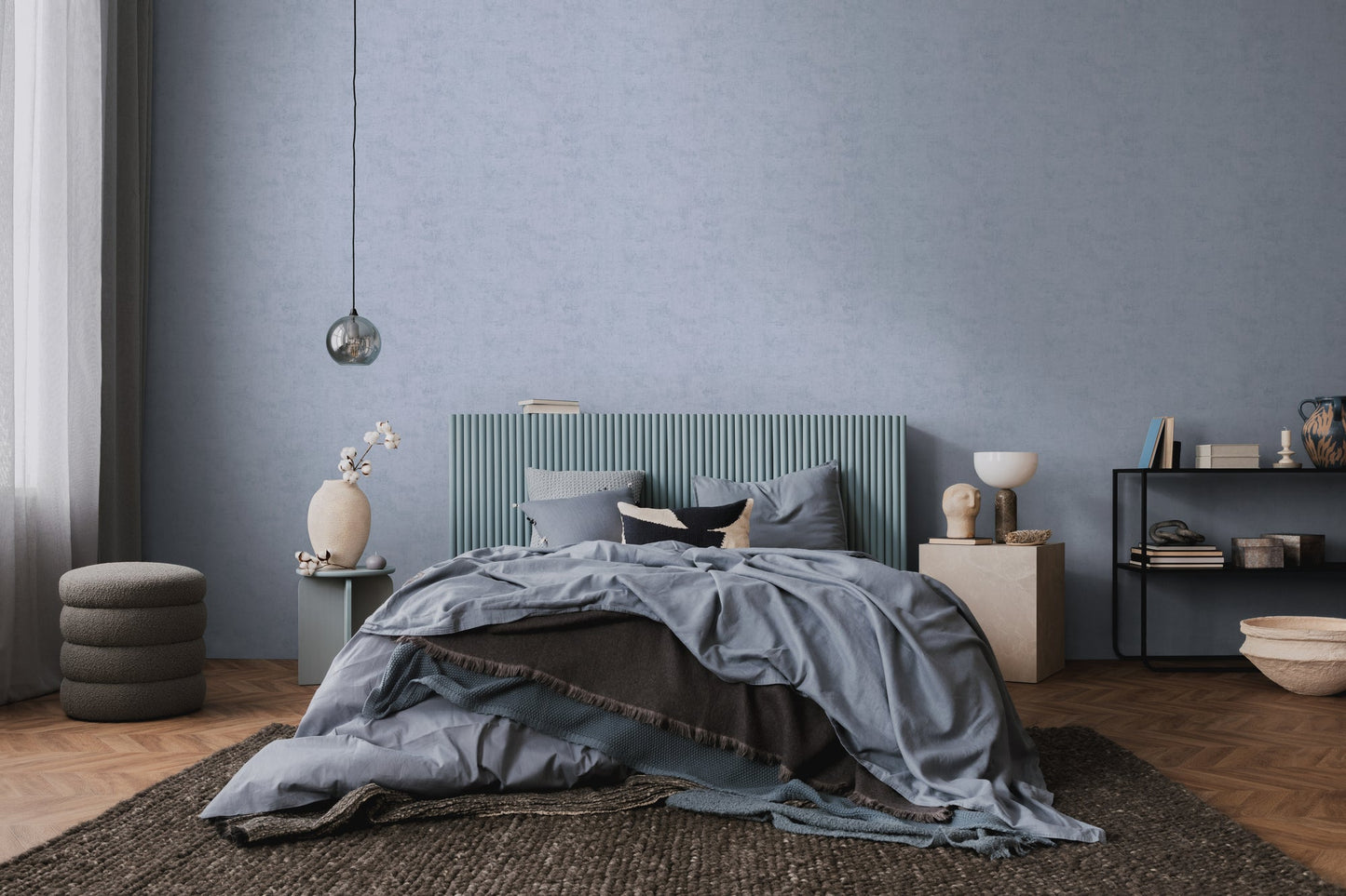 Mustertapete Vintage-Textur Graublau - 10,05 m x 0,53 m