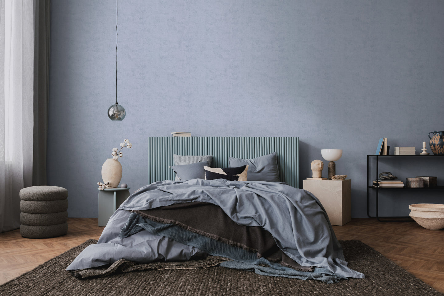 Mustertapete Vintage-Textur Graublau - 10,05 m x 0,53 m