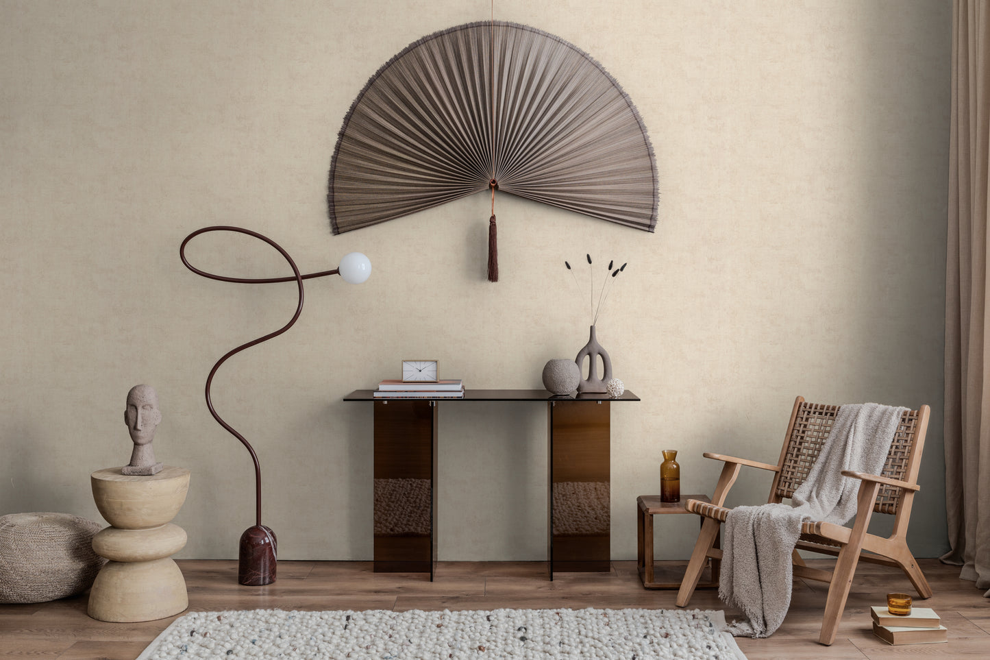 Mustertapete Vintage-Textur Sandbeige - 10,05 m x 0,53 m