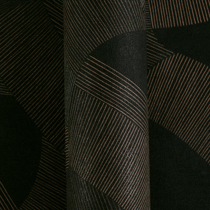 Mustertapete Geometrische Bögen Schwarz-Kupfer - 10,05 m x 0,53 m
