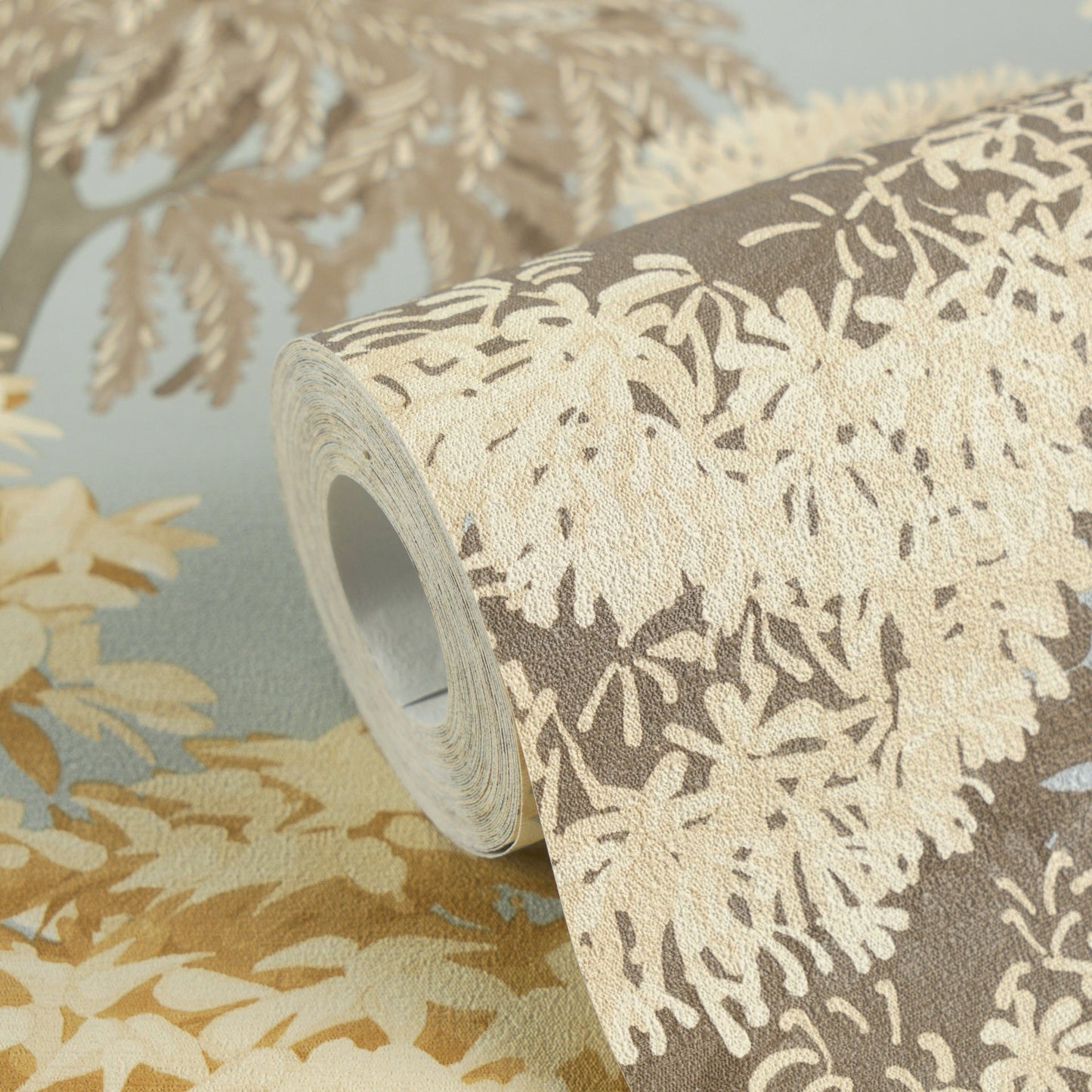 Mustertapete Japanische Bäume Hellblau-Beige - 10,05 m x 0,53 m
