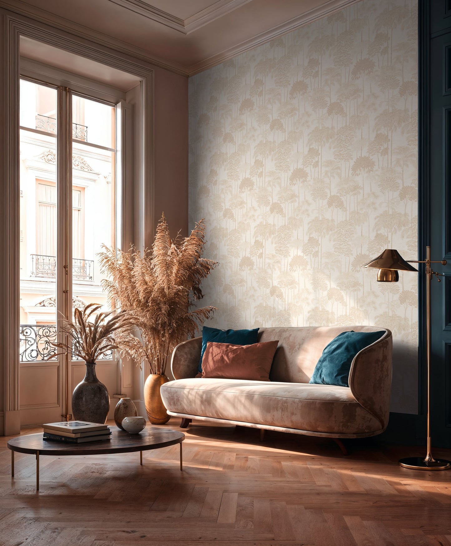 Mustertapete Dschungel-Silhouette Beige - 10,05 m x 0,53 m