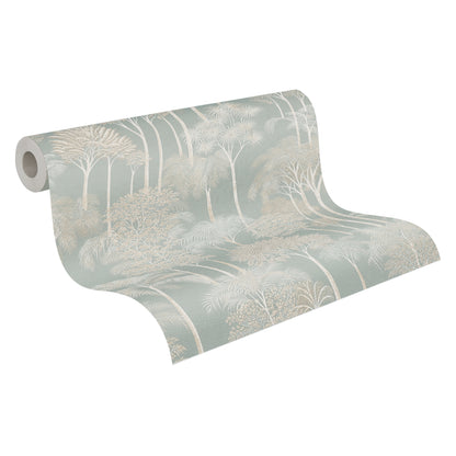 Mustertapete Dschungel-Silhouette Graublau - 10,05 m x 0,53 m