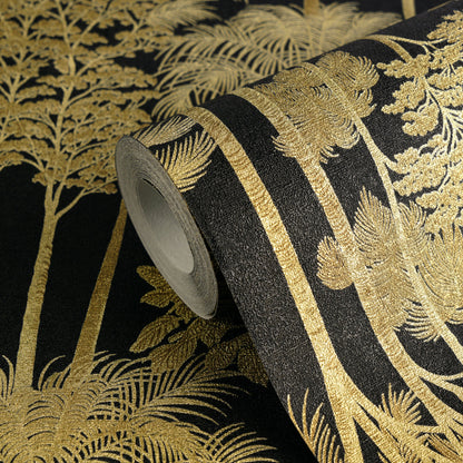 Mustertapete Dschungel-Silhouette Schwarz-Gold - 10,05 m x 0,53 m
