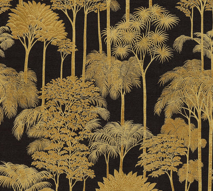 Mustertapete Dschungel-Silhouette Schwarz-Gold - 10,05 m x 0,53 m