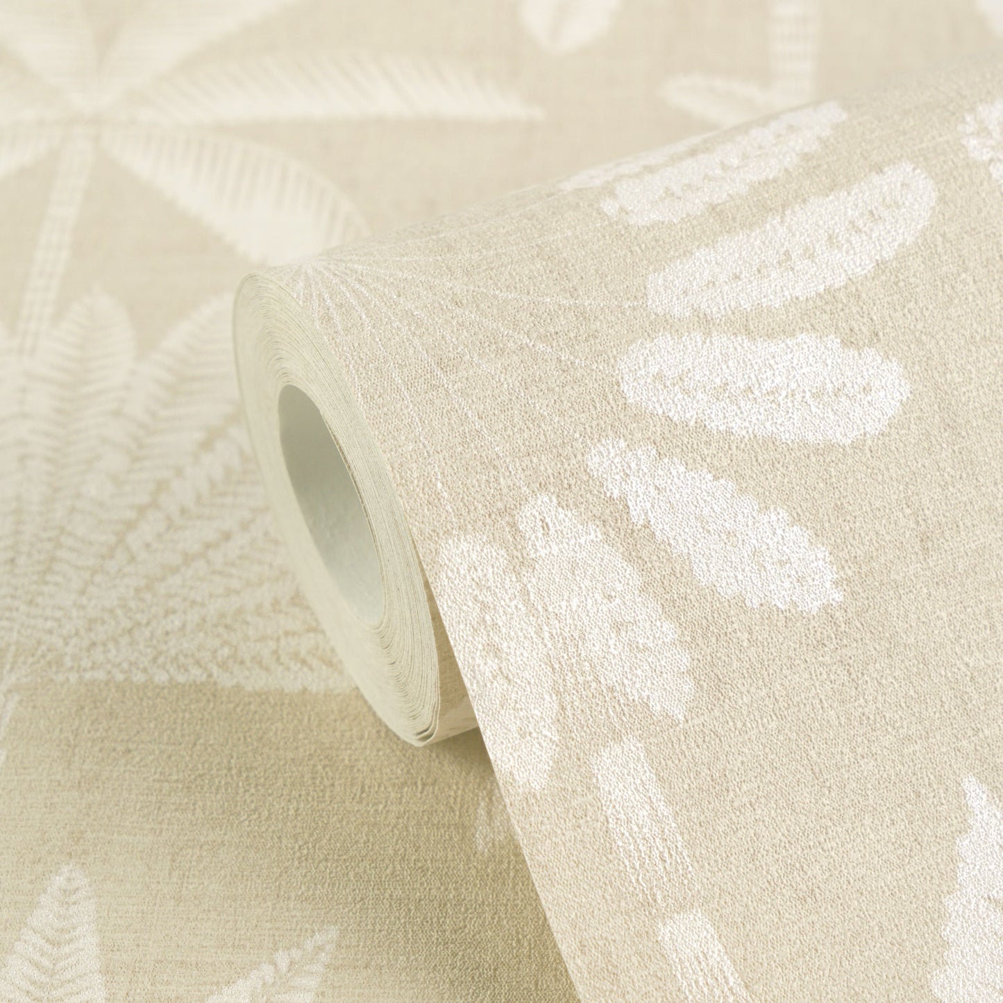 Mustertapete Palmen-Silhouetten Beige-Weiß - 10,05 m x 0,53 m