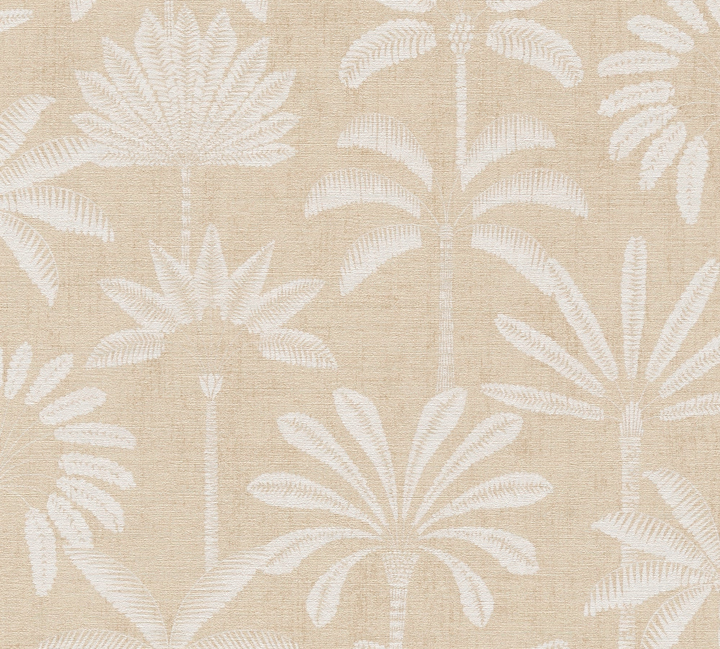 Mustertapete Palmen-Silhouetten Beige-Weiß - 10,05 m x 0,53 m
