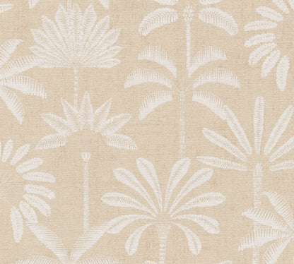 Mustertapete Palmen-Silhouetten Beige-Weiß - 10,05 m x 0,53 m