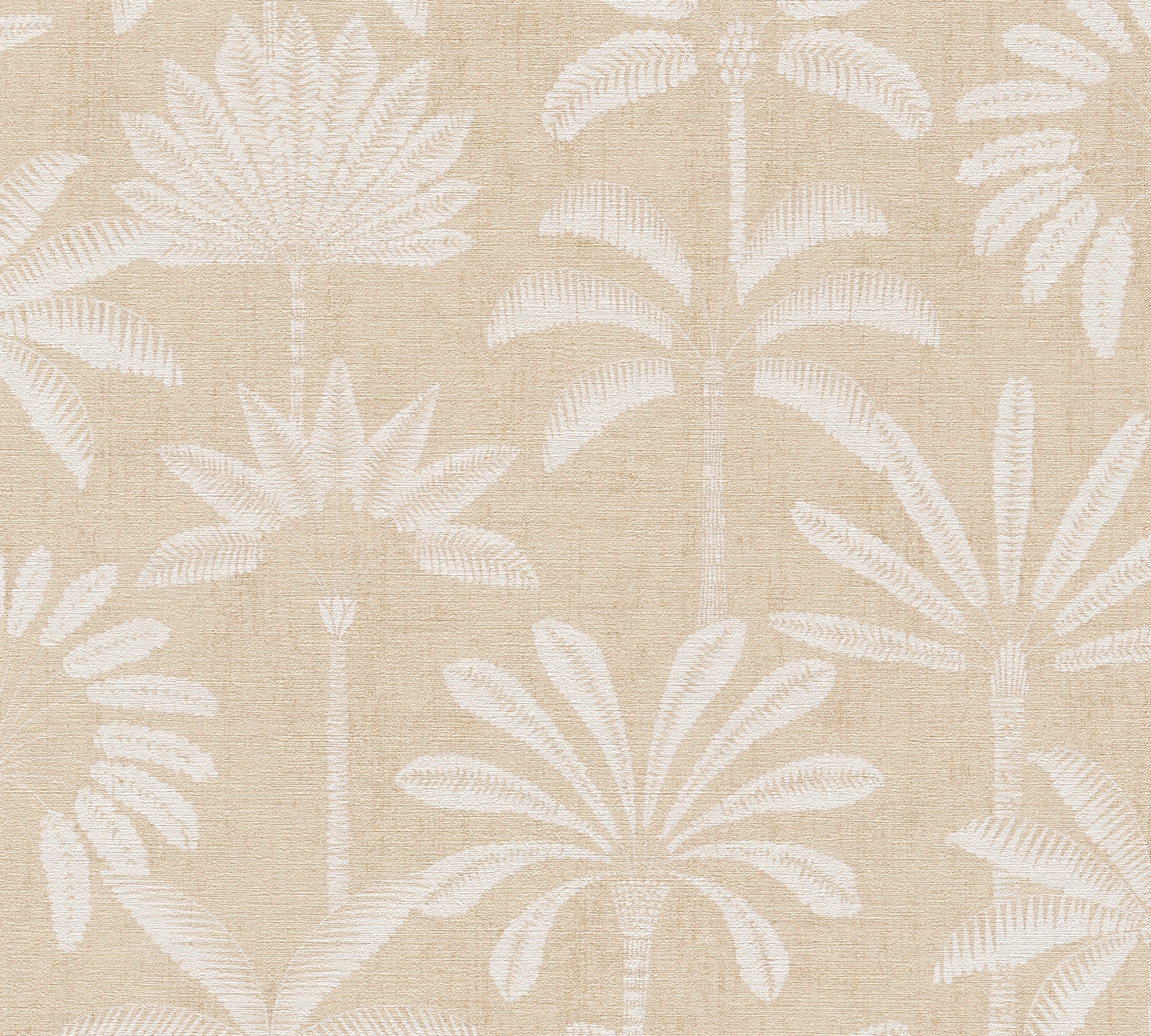 Mustertapete Palmen-Silhouetten Beige-Weiß - 10,05 m x 0,53 m