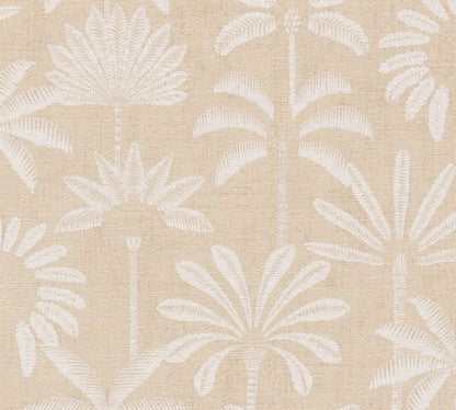 Mustertapete Palmen-Silhouetten Beige-Weiß - 10,05 m x 0,53 m